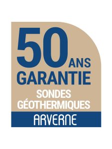 Logo de la garantie 50 ans sur les sondes géothermiques, portée par Arverne
